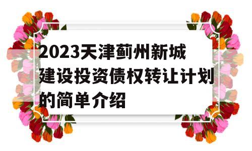 2023天津蓟州新城建设投资债权转让计划的简单介绍