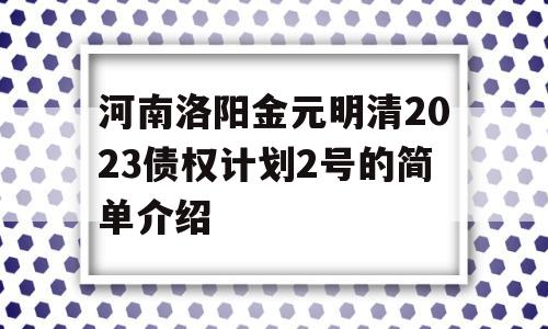 河南洛阳金元明清2023债权计划2号的简单介绍