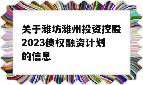 关于潍坊潍州投资控股2023债权融资计划的信息