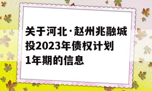 关于河北·赵州兆融城投2023年债权计划1年期的信息