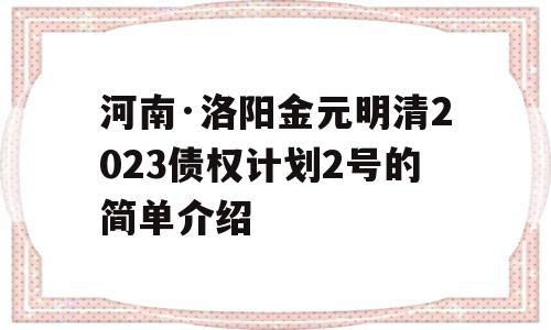 河南·洛阳金元明清2023债权计划2号的简单介绍