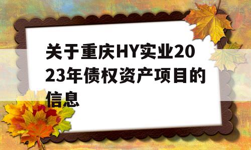 关于重庆HY实业2023年债权资产项目的信息