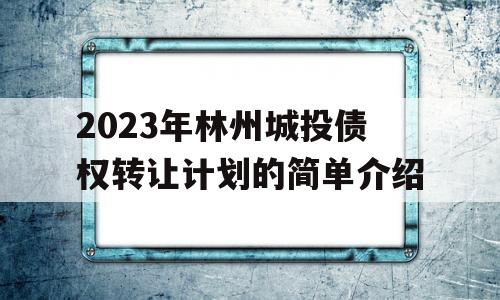 2023年林州城投债权转让计划的简单介绍