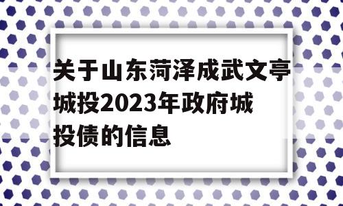 关于山东菏泽成武文亭城投2023年政府城投债的信息