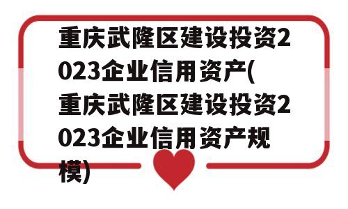 重庆武隆区建设投资2023企业信用资产(重庆武隆区建设投资2023企业信用资产规模)