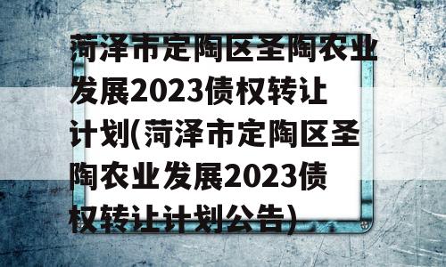 菏泽市定陶区圣陶农业发展2023债权转让计划(菏泽市定陶区圣陶农业发展2023债权转让计划公告)