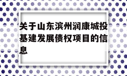 关于山东滨州润康城投基建发展债权项目的信息