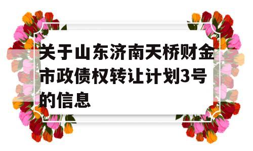 关于山东济南天桥财金市政债权转让计划3号的信息