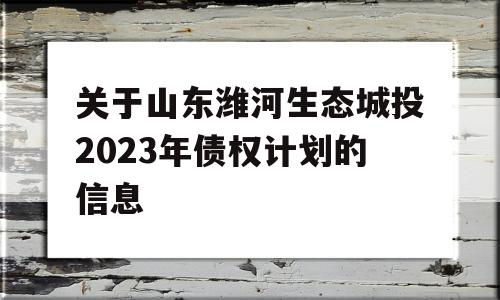 关于山东潍河生态城投2023年债权计划的信息