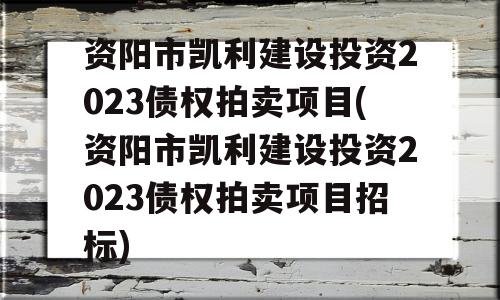 资阳市凯利建设投资2023债权拍卖项目(资阳市凯利建设投资2023债权拍卖项目招标)