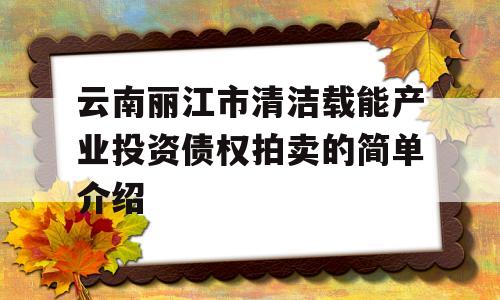 云南丽江市清洁载能产业投资债权拍卖的简单介绍