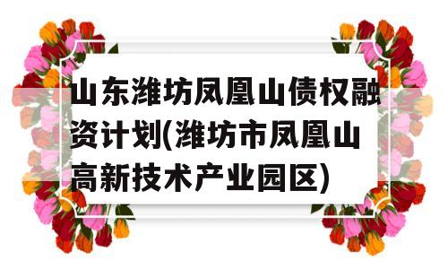 山东潍坊凤凰山债权融资计划(潍坊市凤凰山高新技术产业园区)