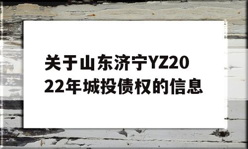 关于山东济宁YZ2022年城投债权的信息