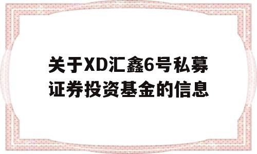 关于XD汇鑫6号私募证券投资基金的信息