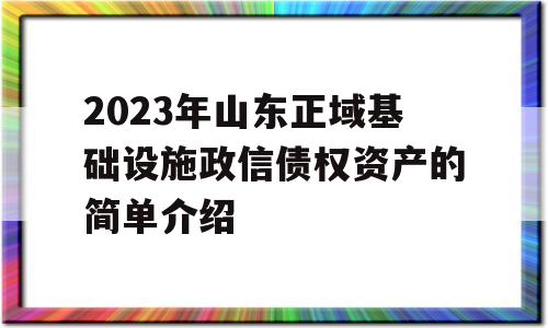 2023年山东正域基础设施政信债权资产的简单介绍