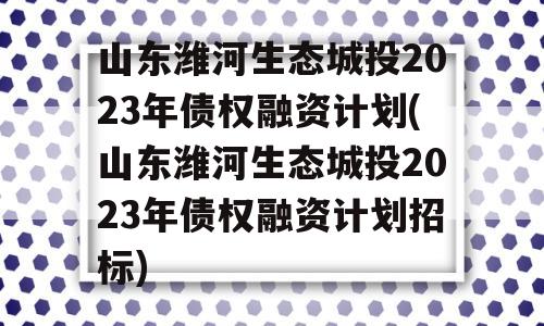 山东潍河生态城投2023年债权融资计划(山东潍河生态城投2023年债权融资计划招标)