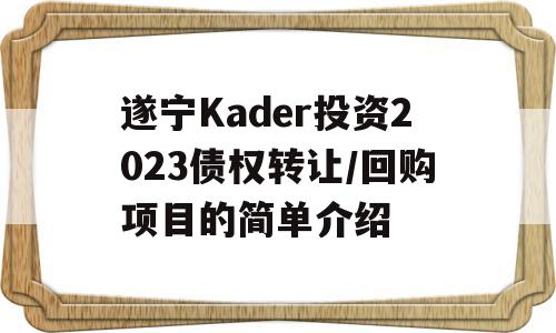 遂宁Kader投资2023债权转让/回购项目的简单介绍