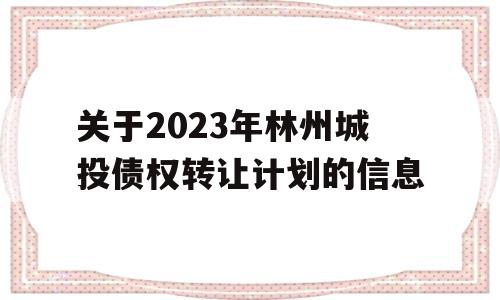 关于2023年林州城投债权转让计划的信息