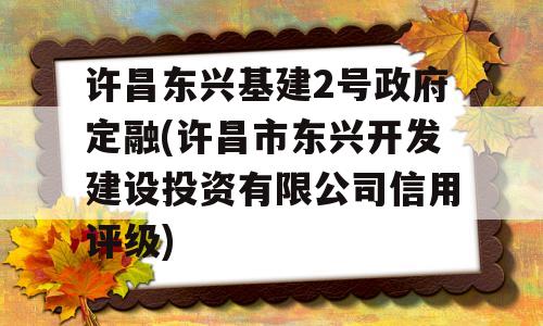 许昌东兴基建2号政府定融(许昌市东兴开发建设投资有限公司信用评级)