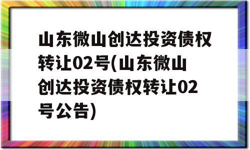 山东微山创达投资债权转让02号(山东微山创达投资债权转让02号公告)