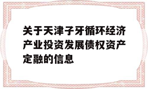 关于天津子牙循环经济产业投资发展债权资产定融的信息