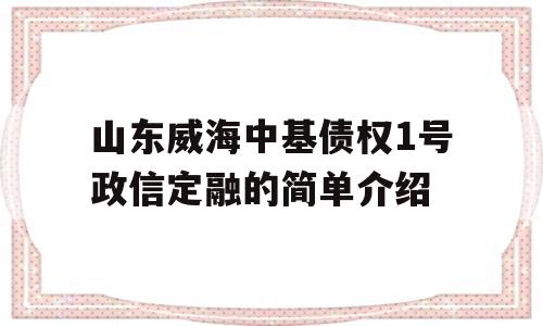 山东威海中基债权1号政信定融的简单介绍