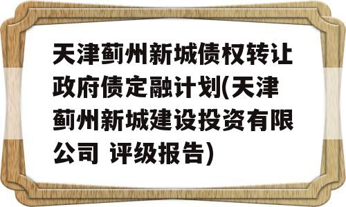 天津蓟州新城债权转让政府债定融计划(天津蓟州新城建设投资有限公司 评级报告)