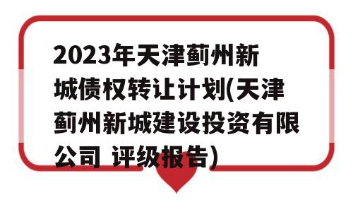 2023年天津蓟州新城债权转让计划(天津蓟州新城建设投资有限公司 评级报告)