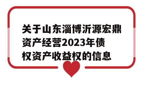 关于山东淄博沂源宏鼎资产经营2023年债权资产收益权的信息