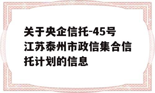 关于央企信托-45号江苏泰州市政信集合信托计划的信息