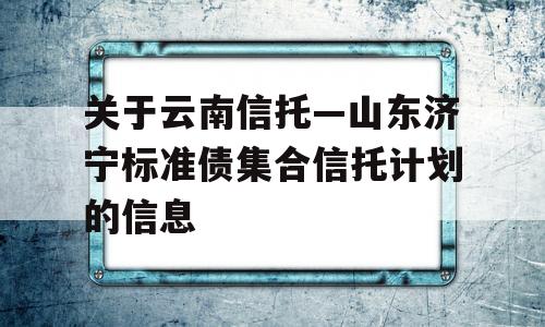 关于云南信托—山东济宁标准债集合信托计划的信息