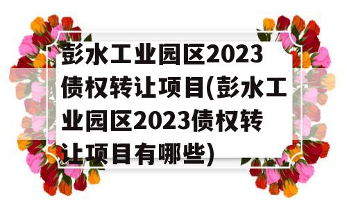 彭水工业园区2023债权转让项目(彭水工业园区2023债权转让项目有哪些)