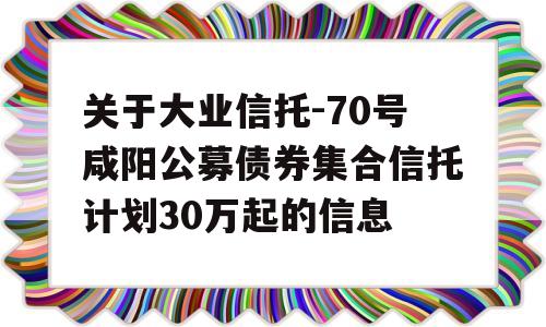 关于大业信托-70号咸阳公募债券集合信托计划30万起的信息