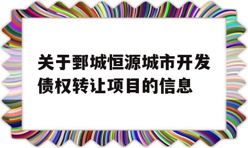 关于鄄城恒源城市开发债权转让项目的信息