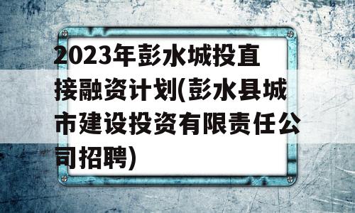 2023年彭水城投直接融资计划(彭水县城市建设投资有限责任公司招聘)