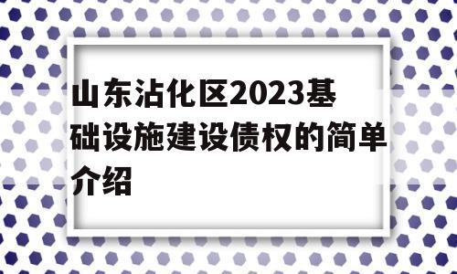 山东沾化区2023基础设施建设债权的简单介绍