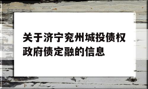 关于济宁兖州城投债权政府债定融的信息