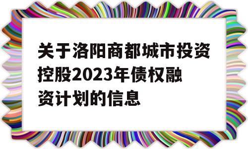 关于洛阳商都城市投资控股2023年债权融资计划的信息