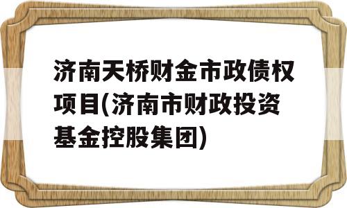 济南天桥财金市政债权项目(济南市财政投资基金控股集团)