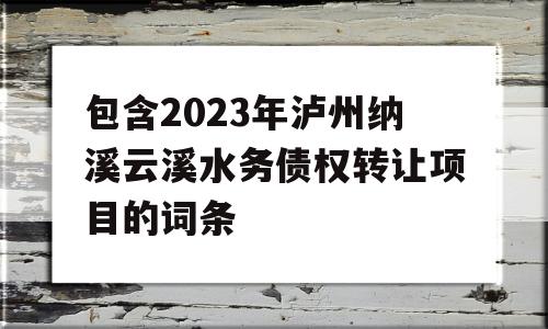 包含2023年泸州纳溪云溪水务债权转让项目的词条