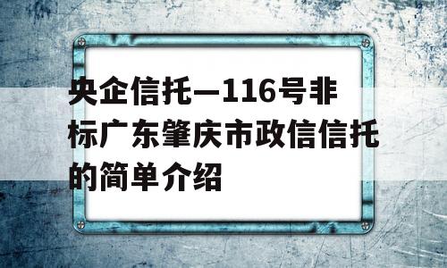 央企信托—116号非标广东肇庆市政信信托的简单介绍