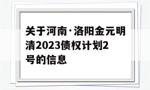 关于河南·洛阳金元明清2023债权计划2号的信息