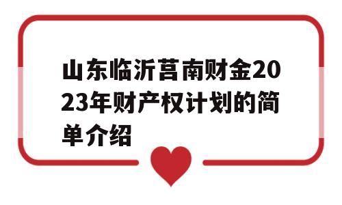 山东临沂莒南财金2023年财产权计划的简单介绍