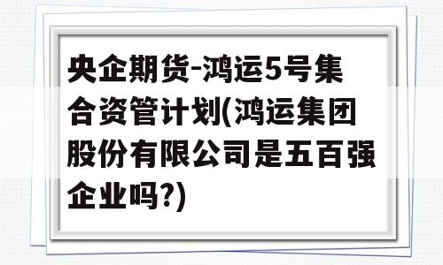 央企期货-鸿运5号集合资管计划(鸿运集团股份有限公司是五百强企业吗?)