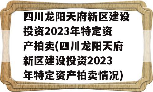 四川龙阳天府新区建设投资2023年特定资产拍卖(四川龙阳天府新区建设投资2023年特定资产拍卖情况)