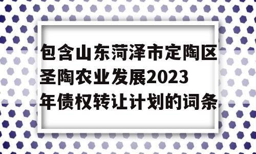 包含山东菏泽市定陶区圣陶农业发展2023年债权转让计划的词条