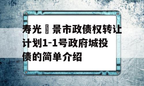 寿光昇景市政债权转让计划1-1号政府城投债的简单介绍