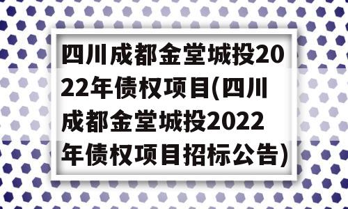 四川成都金堂城投2022年债权项目(四川成都金堂城投2022年债权项目招标公告)