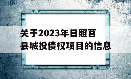 关于2023年日照莒县城投债权项目的信息