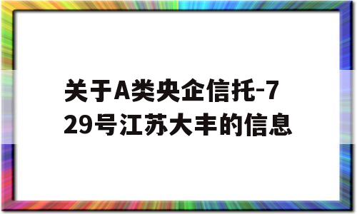 关于A类央企信托-729号江苏大丰的信息